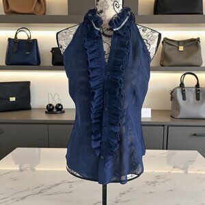 LILLY PULITZER Blue Sheer Ruffle Tank Top Blouse Size 6